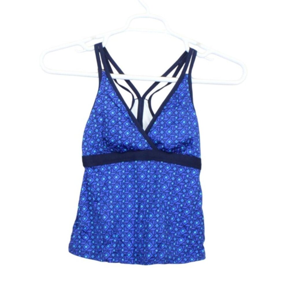LL Bean ReNew Swimwear V Neck Tankini Print Blue Print Size 4